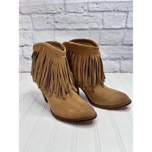 FRYE Women's Ileana Fringe Tan Leather Booties Size 8B